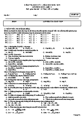 Đề kiểm tra học kỳ I môn Hóa học Lớp 11 - Mã đề 160 - Năm học 2018-2019